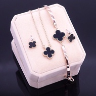 Italian Luxury Sterling Silver Clover Earring,Necklace& Bracelet Jewelry Set