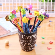 Pensil Karakter Kartun Lucu Motif Garis Polkadot Pensil Karakter + Penghapus Pensil Lucu Ada Penghap