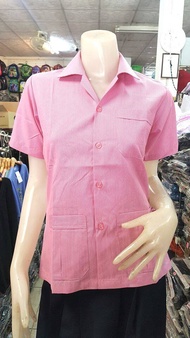 เสื้อสาธารณสุข สีชมพู แบบไม่ปักตรา คอกลม คอปก คอบัว เสื้ออนามัย เสื้อสาธารณสุขผู้หญิง เสื้อกาวน์