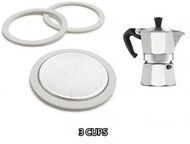 3 CUPS BIALETTI  Moka 比樂蒂 鋁質經典摩卡咖啡壺 (非原廠)代用 3杯裝 墊片和過濾器#G889001085