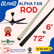 【Ready Stock】Long Ceiling Fan Rod Alpha Cosa Vannus Alpha Fan Alkova 1 2 3 4 Feet Matt Black Besi Ki