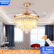 GOGEOUS Kipas Lampu Siling Crystal Luxury Chandelier Fan Nordic 42inch Ceiling Fan With Light DC Motor Fan And Light 吊扇灯