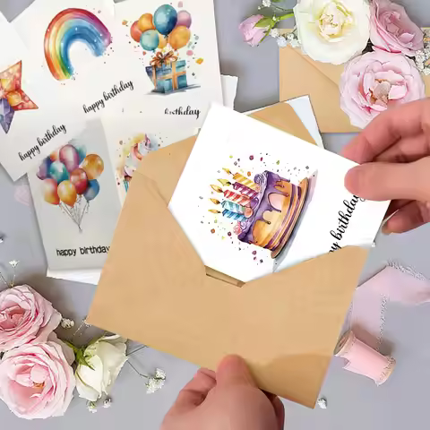 Handmade Watercolor Birthday Card Greeting Card with Envelope - Hand-Painted Art for Sending Birthda