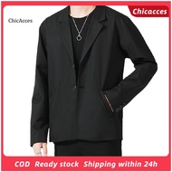 ChicAcces Men Blazer Single-breasted Solid Color Summer Lapel Pockets Jacket for Daily Wear