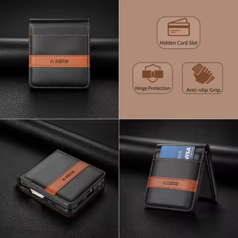 Luxury Flip Leather Phone Case for Samsung Galaxy Z Flip 8 7 FE 6 5 4 3 5G Flip7 Flip8 Wallet Card H