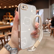 Casing hp For OPPO A71 A71K Case Cute Bear White Cream Case StrapADA Cesing Gold Frame Kesing Liquid