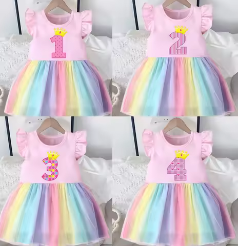 Baby Girl Clothes 1nd 2nd 3nd 4nd Birthday Dress Outfits Girls rainbow Dresses Cartoon Clothes Girls