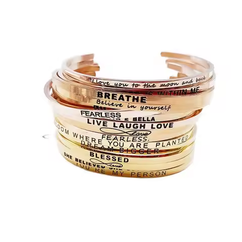3MM Stainless Steel Inspirational Quote Bangle Gold/Rose Gold Plated Fashion Elegant Female Women Je