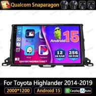 Android 15 Car Radio For Toyota Highlander 2014-2018 2019 Systems AI Voice Snapdragon Navigation WIF