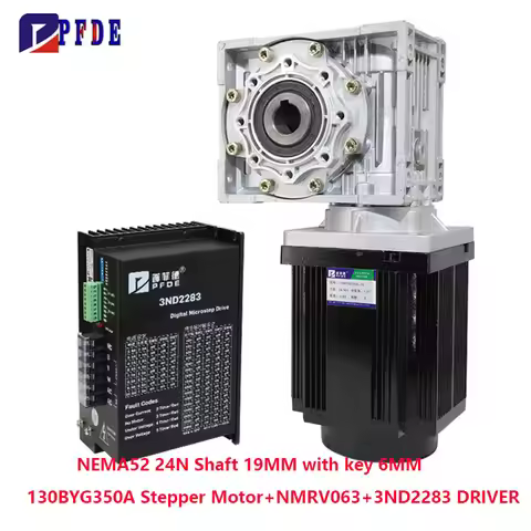 Nema52 Stepper Motor 130BYG350A 24N+3ND2283 Stepper Driver+NMRV063 Worm Turbine Reducer kit Output H