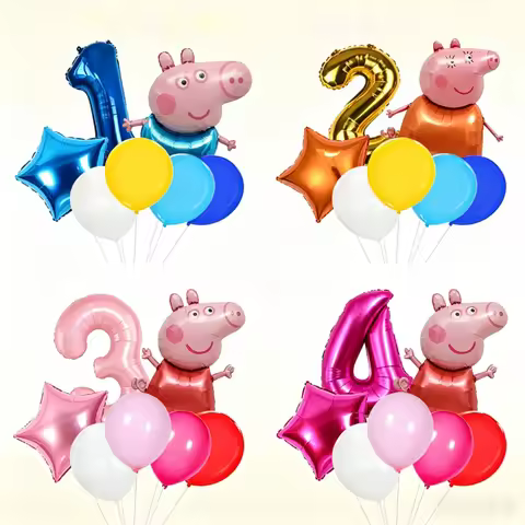 Peppa Pig Theme Aluminum Balloons Confetti Balloon Bouquet Kids Birthday Party Decor Baby Shower Pho