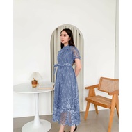 Latest korean style elegant contemporary women's Dress short sleeves annabelle brocade long Dress