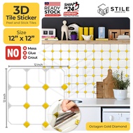 1PCS Octagon Gold 3D Tiles Sticker Kitchen Bathroom Wall Tiles Sticker Self Adhesive Backsplash Clever Mosaic 12x12 inch