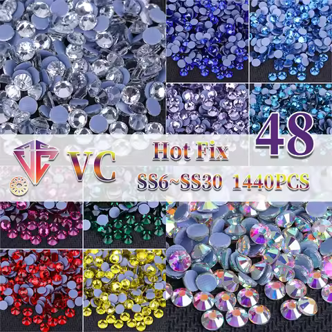 VC Multi-color SS6-SS30 Glass Crystal Hot Fix Rhinestones Flatback Iron On Stones For DIY Nail Art F