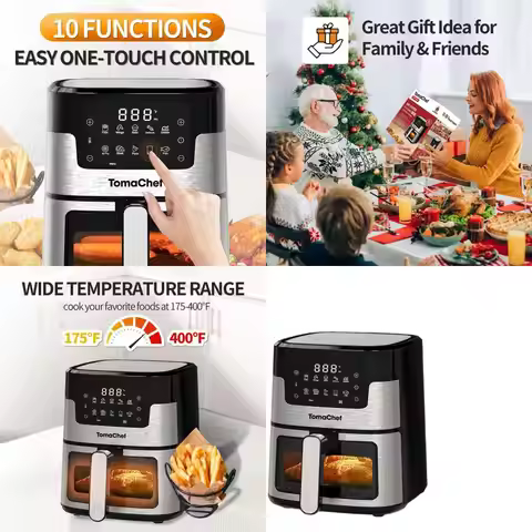 10-in-1 5.3QT Air Fryer with Transparent Window & Dishwasher Safe Basket - Digital Control for Healt