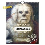 Cartoon Dogs Deco Calendar 2024 Ugly Dog Calendar 2024 Ugly Dogs in Renaissance Painting 2024 Calendar Cartoon Dogs Wall Decor Calendar 12 Month