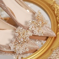 Champagne Wedding Shoes Owner Wedding Dress Xiuhe Two-Wear Toast Crystal Shoes Bridal Shoes Gold Eng