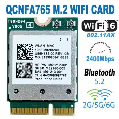 For QCNFA765 WIFI 6E 802.11ax 2.4G/5G/6G WIFI 2400M BT5.2 For Laptop NFA765 WIFI6 NGFF CARD huananzh