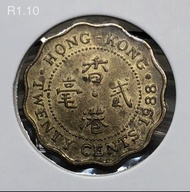 K1.10/ R1.10香港貳毫 1988年【女王頭--幣膽二毫】【英女王 伊利沙伯二世】 香港舊版錢幣・硬幣 $30