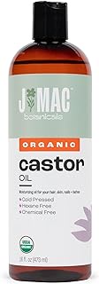 J MAC BOTANICALS Organic Castor Oil, Cold Pressed (16 oz plastic bottle) BPA Free, Castor hexane free, for face, skin, eyelashes, Certified USDA Organic