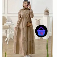 Kirania Baju Gamis Dress Bahan Rayon Twill Premium Dres Wanita Muslim Remaja Busui Kondangan Pesta Fashion Hijab Model Baru Elegan Mewah Polos Terlaris Viral 2022 2023 Simple Kancing Depan Susun Warna Putih Navy Hitam Lilac Mustard Coklat