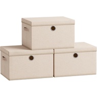 SONGMICS Large Storage Bins with Lids, 3 Pack Foldable Storage Boxes | 3 Pack Foldable Storage Boxes