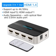Vention ตัวแยกสัญญาณ1.4 HDMI ตัวแยกสัญญาณเสียง4K/60Hz ตัวแยกพอร์ต HDMI 3ตัว3D 4K/60Hz พร้อมรีโมทคอนโ