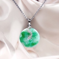 冰種飄綠翡翠平安扣項鍊18K金鑲嵌墜頭 | 天然緬甸翡翠A貨 | 送禮