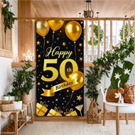 50th Birthday Decoration Men Women, Fabric Happy 50th Birthday Banner Backdrop Black Gold, 50 Year O