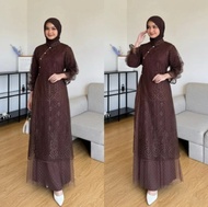 Gamis Hitam Terbaru Elegan Mahira Dres BC Velvet Mix Brukat Plus Tille M L XL XXL 3XL Dress Kondanga