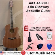 A&amp;K Guitar AK Guitar 41'' Cutaway Acoustic Guitar Kapok Gitar Akustik AK-330C MH 【READY STOCK ACTUAL PRODUCT PHOTO】