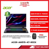 ACER-AN515-47-R02X-AMDRYZEN5-7535HS,8GBR5,512GBSSD,RTX30504GVR6,15.6"FHD,W1164,2YRS
