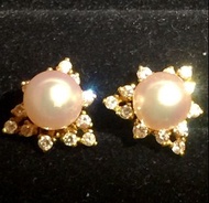 MIKIMOTO 珍珠鑽石18K黃金懷舊耳環MIKIMOTO Pearl Diamond 18K Gold Vintage Earrings (#E)
