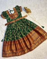 (Pre-order) Kids New south Indian traditional pattu pavadai Cotton Silk Lehenga choli for girls dres
