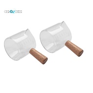 2Pcs Double Spouts Espresso Shot Glasses Measuring Glass Espresso Cups Cookware with Wood Handle for