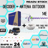100% ORIGINAL MYTV DECODER + Thaisat Digital Antenna MYTV 14e with 10mtr RG6 Cable myfreeview dtv dd
