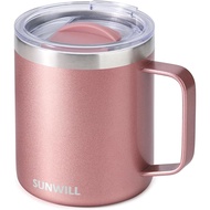 SUNWILL Travel Coffee Cup with Lid, Thermos Cup with Handle, 14oz Stainless Steel Cup, Suitable for 