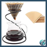 Coffee drip set includes glass transparent coffee dripper, coffee server, drip stand, 40 coffee filters, stylish glass coffee filter set (black)