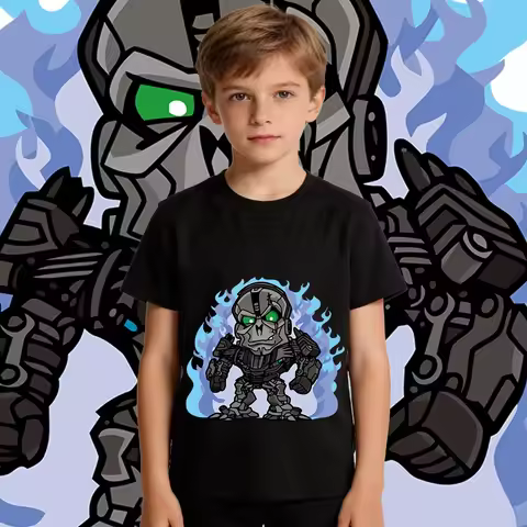 2026 Transformers Chibi Lockdown Print Boys Girls Cotton T Shirt Kids Comfortable summer loose men's