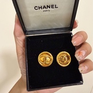 chanel 香奈兒 vintage 金色 鏤空 雙C 耳環 耳夾 耳飾 夾式耳環