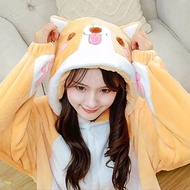 Adult Cartoon Corgi Jumpsuit Pajamas Flannel Hooded Zipper Onesie Sleepwear Cute Dog Shiba Inu Loung