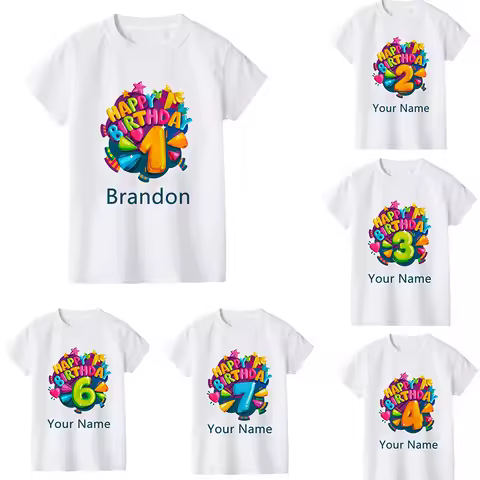 Personalised Boy Birthday Number Name Cartoon T Shirt Number 1 2 3 4 5 6 7 8 9 Graphic Kids Clothes