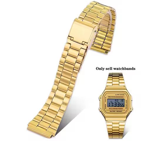 Retro Small Square Metal Watchband For CASIO A159w-n1 A158WA/168 LA670 AE-1200/W-218H/F84 Strap Stai