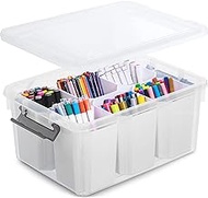 Citylife 17 QT Plastic Storage Bins with 6 Detachable Inserts Clear Storage Box with Lids Multipurpose Stackable Storage Containers for Organizing Tool, Craft, Lego, Crayon