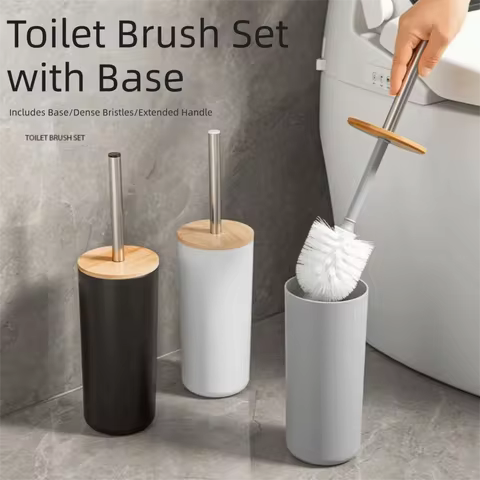 Anti Drip Toilet Brush Set Long Handle Nordic Style Toilet Scrubber Comfortable Grip Standing Base T