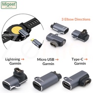 Migeet Lightning IOS/ไมโคร USB/ชนิด C To 4pin อะแดปเตอร์หัวเปลี่ยนสายชาร์จช่องเสียบเครื่องชาร์จสำหรับ Garmin Fenix 7 7X 6X 6 5X โซลาร์เซลล์5 Plus Quatix Enduro Forerunner 935 945 S62 Epix Gen 2 Instinct 2S Tactix d2
