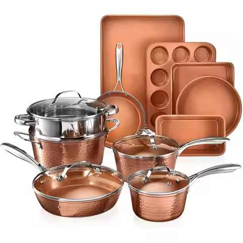Hammered 15 Pc Ceramic Pots and Pans Set Non Stick Cookware Set, Kitchen Cookware Sets, Ceramic Cook