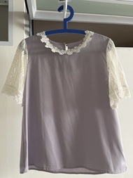 雪紡粉紫色，喱士袖上衣
