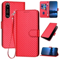 YX0070 Carbon Fiber Buckle Leather Phone Case with Lanyard For Sony Xperia 10 VII/Sony Xperia 1 III/