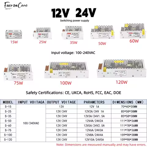 12V/24V power supply 1A 1.5A 2A 2.5A 3A 4A 5A 6A 8A 10A switching power supply Input Voltage：100/240